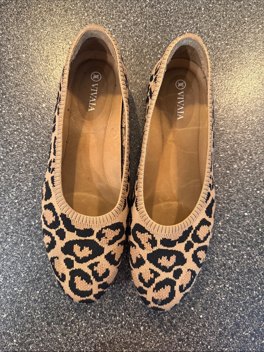 Vivaia Leopard Knit Ballet Flats — Tan and Black - size 38.5 (8)